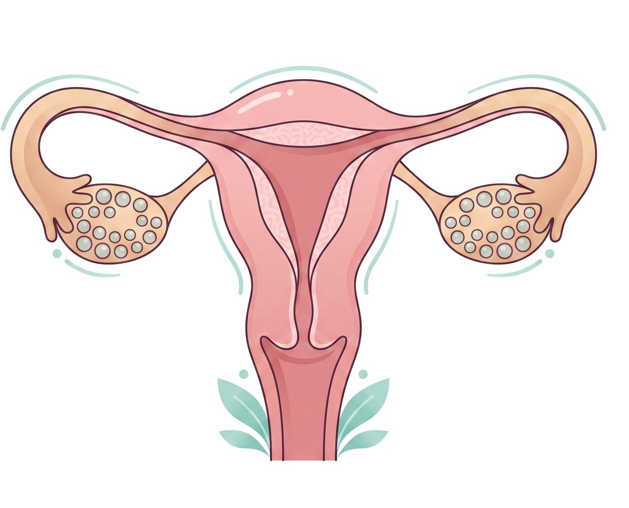 평촌 다낭성난소증후군 – 여러 난포가 늘어선 다낭성 난소 도해