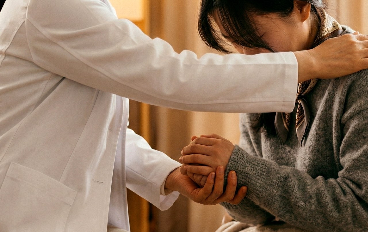 인천 조기폐경증상 – 어깨를 감싸며 손을 맞잡는 상담