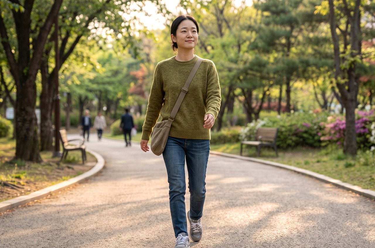 인천 조기폐경증상 – 공원을 걷는 여성