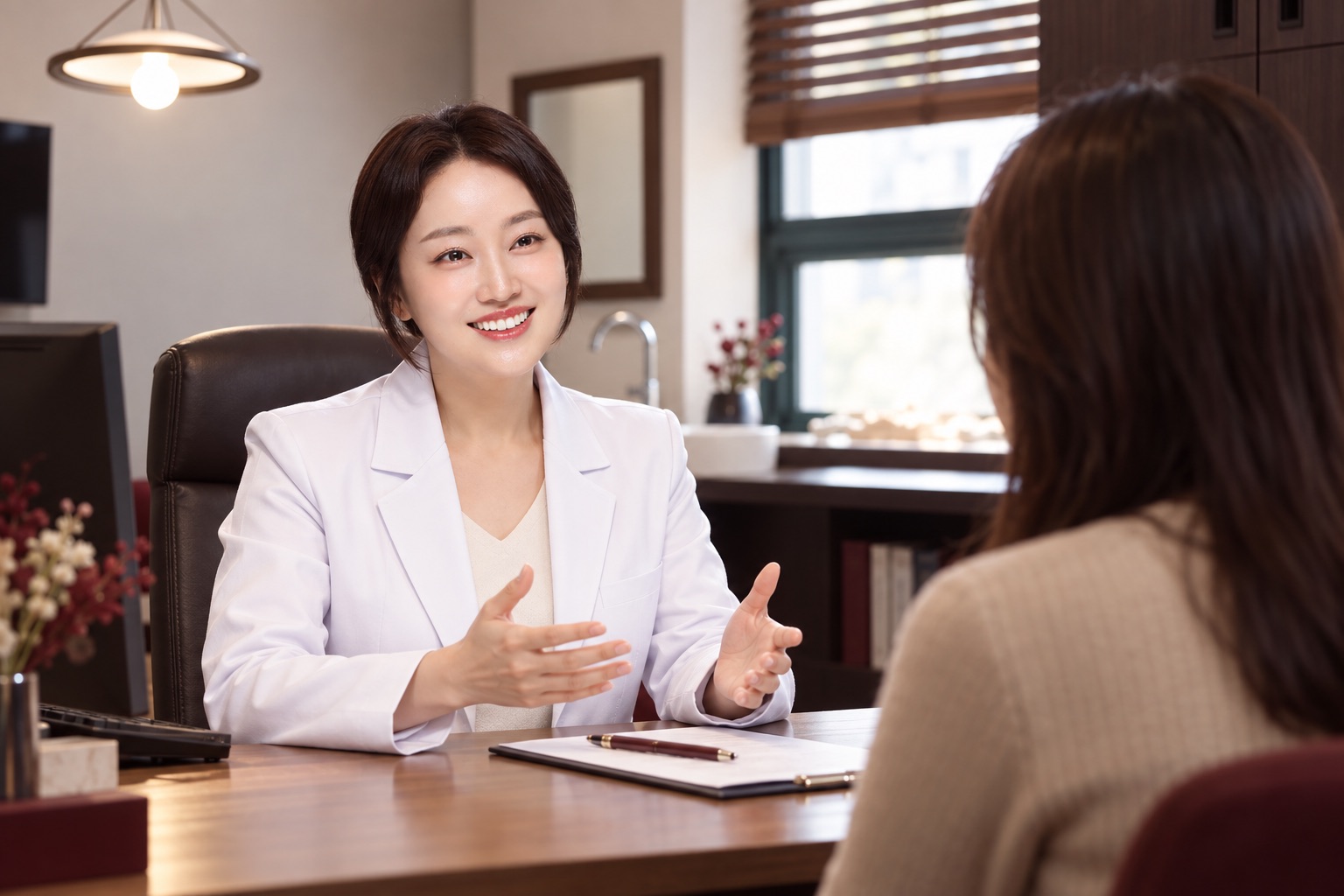 자윤한의원 인천송도점 고화선 원장과 상담하는 모습