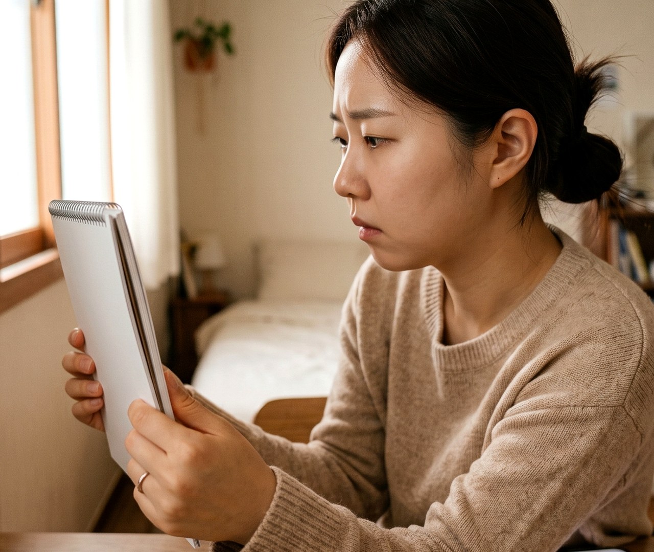 부산 센텀 생리주기빨라짐 – 달력을 보며 주기를 확인하는 여성