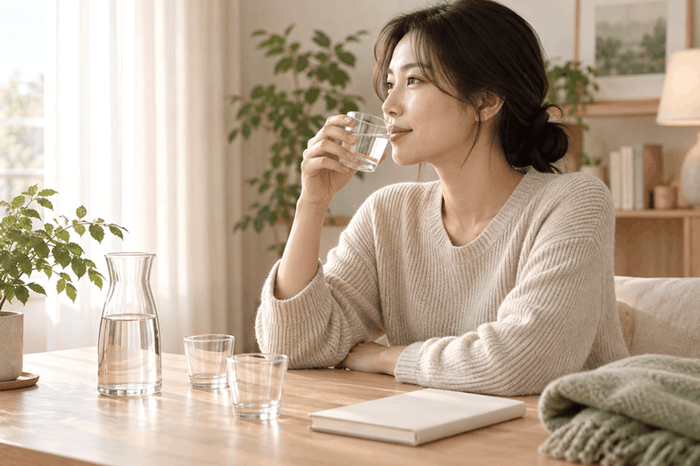 제주 방광염 – 물을 마시며 수분을 챙기는 여성