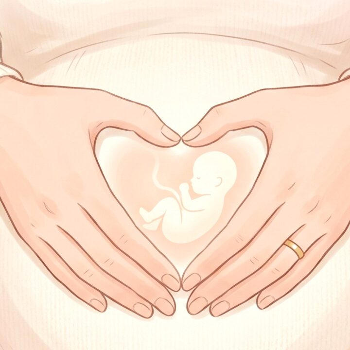 잠실 계류유산 – 배 위에 손으로 하트를 만든 임신 일러스트