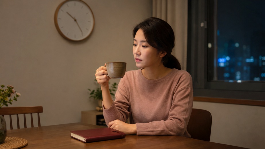 삼성잠실 임신한약 – 차를 마시며 임신 준비를 생각하는 여성
