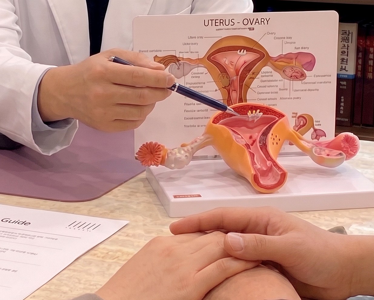 서초 임신잘되는한약 – 자궁·난소 모형과 UTERUS-OVARY 도해 설명