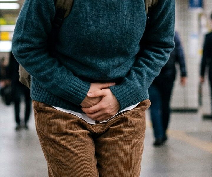 분당 과민성방광 – 지하철역에서 하복부를 감싼 모습