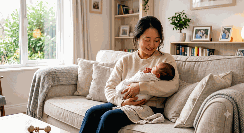 분당 출산후보약 — 아기를 안은 산모