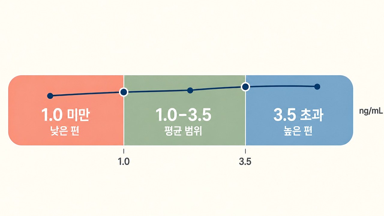 수원 조기폐경 – AMH 수치 구간을 낮음·평균·높음으로 나눈 도식